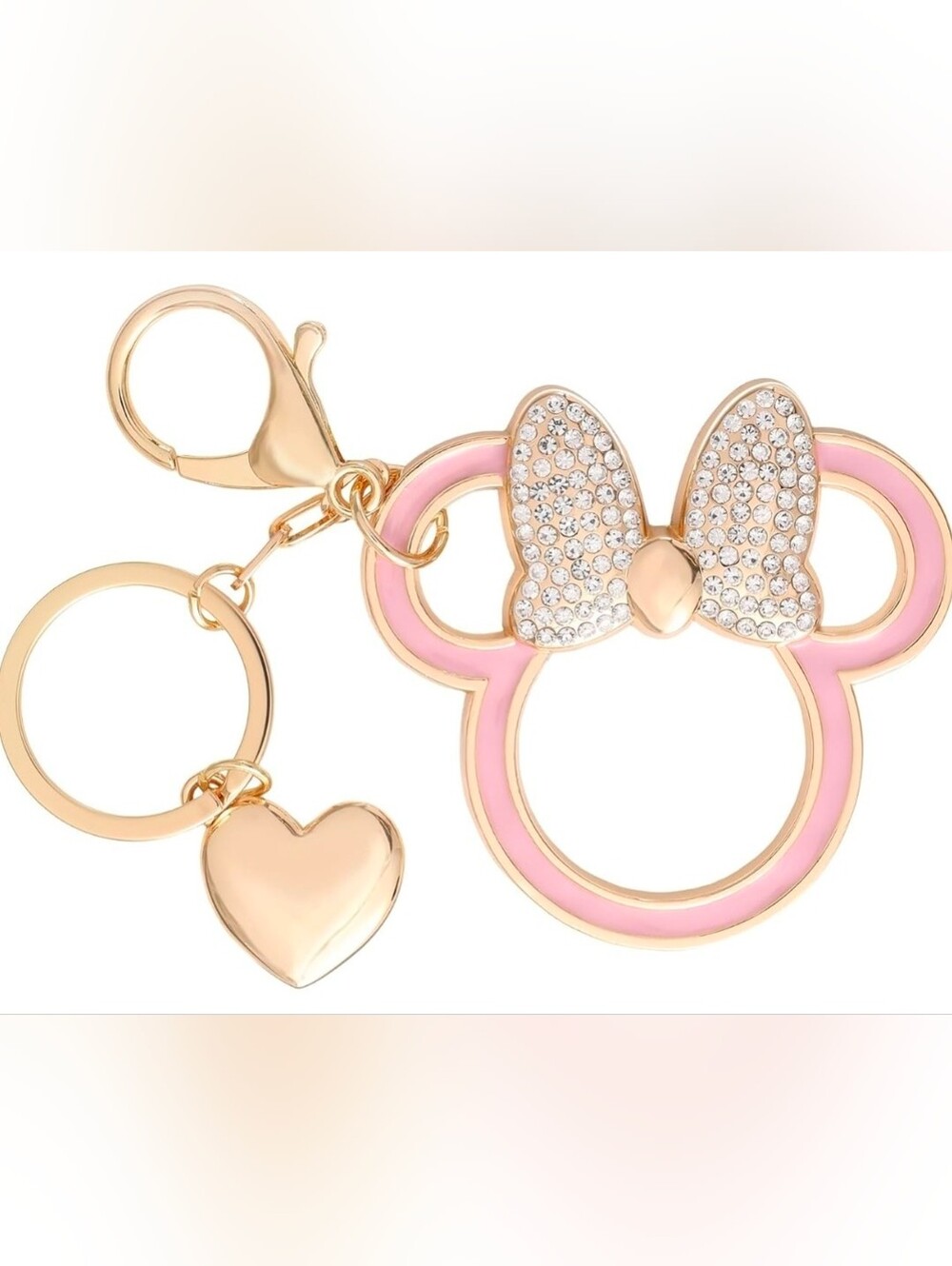 Disney Gold-tone Pink Crystal Bow Minnie Keychain